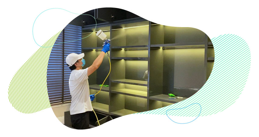 Japanese photocatalytic formaldehyde removal products applied to HDB carpentry surfaces by UC Fresh Air